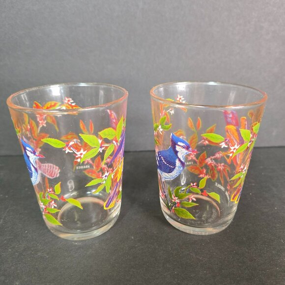Set (2) Bird Juice Glass Small Tumbler Arcoroc France Blue Jay Baltimore Oriole - Picture 2 of 11